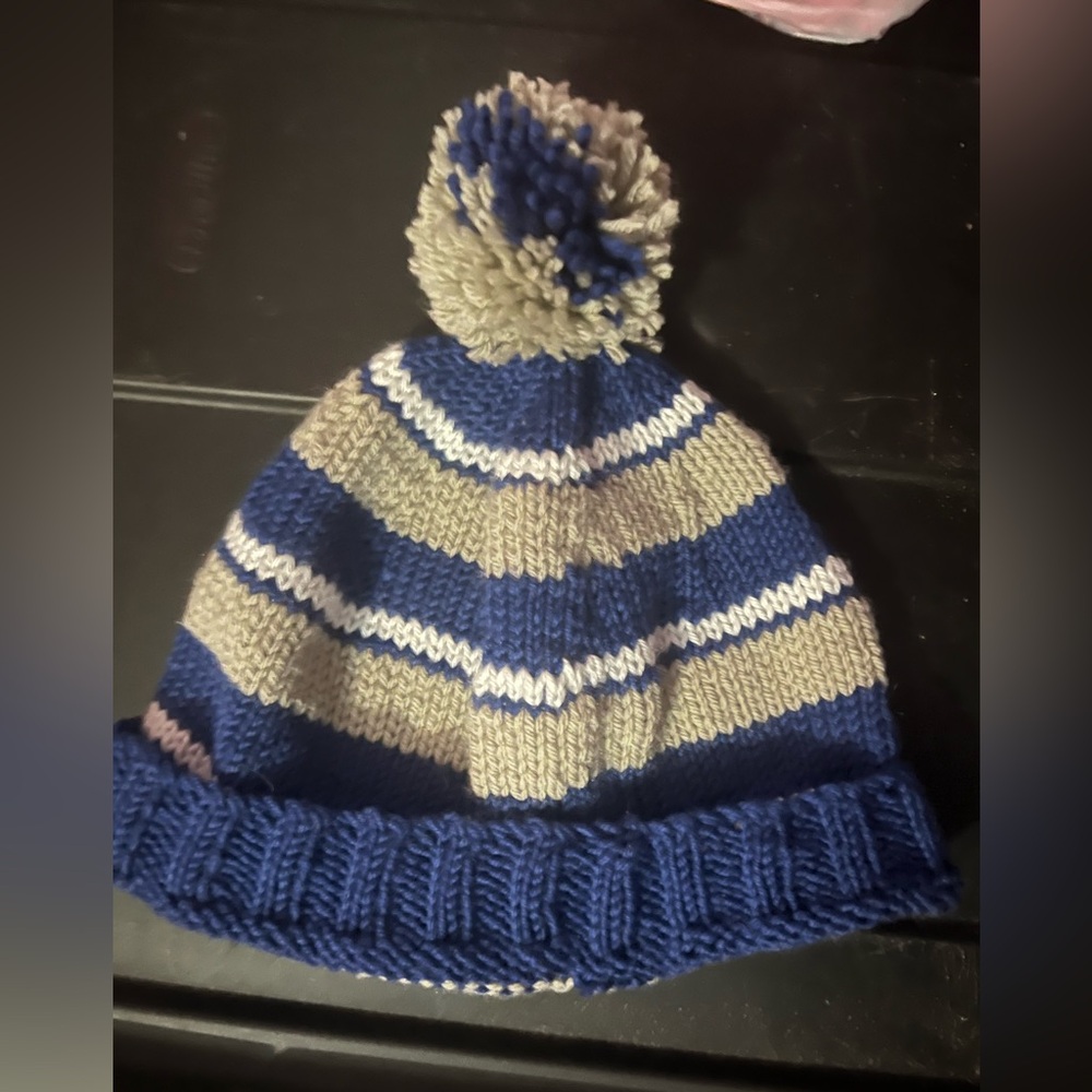 Striped Blue and Gray Kids Beanie